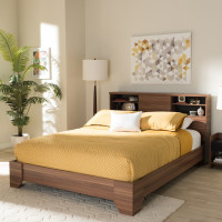 Baxton Studio VDQB001291-Walnut/Black-Queen Vanda Modern and Contemporary Two-Tone Walnut and Black Wood Queen Size Platform Bed